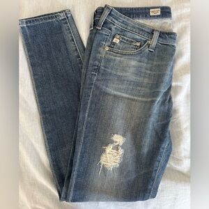 AG Blue Denim Super Skinny Ankle Ripped Jeans